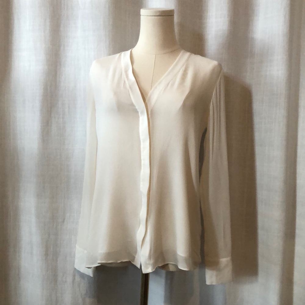 Vince V-Neck Double Layer Silk Blouse